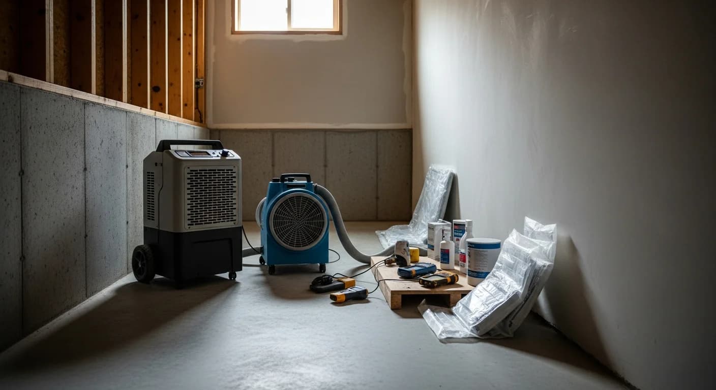 Air scrubber and containment set up for mold remediation in a home